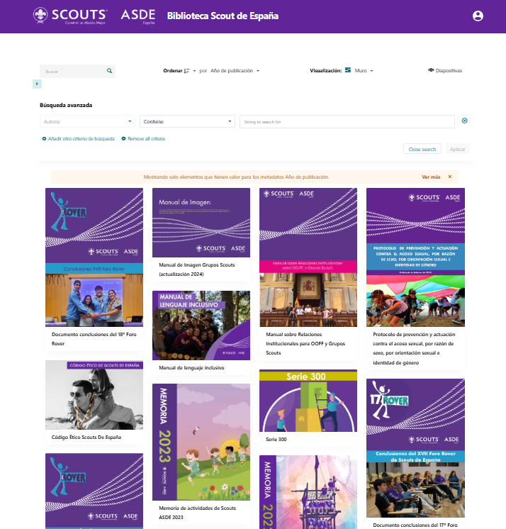 Pantallazo Biblioteca Scout